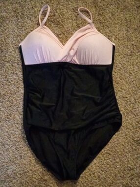 Women's Black and Light Pink One-Piece Swimsuit